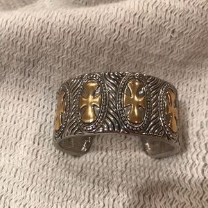 Large silver and gold cross bracelet